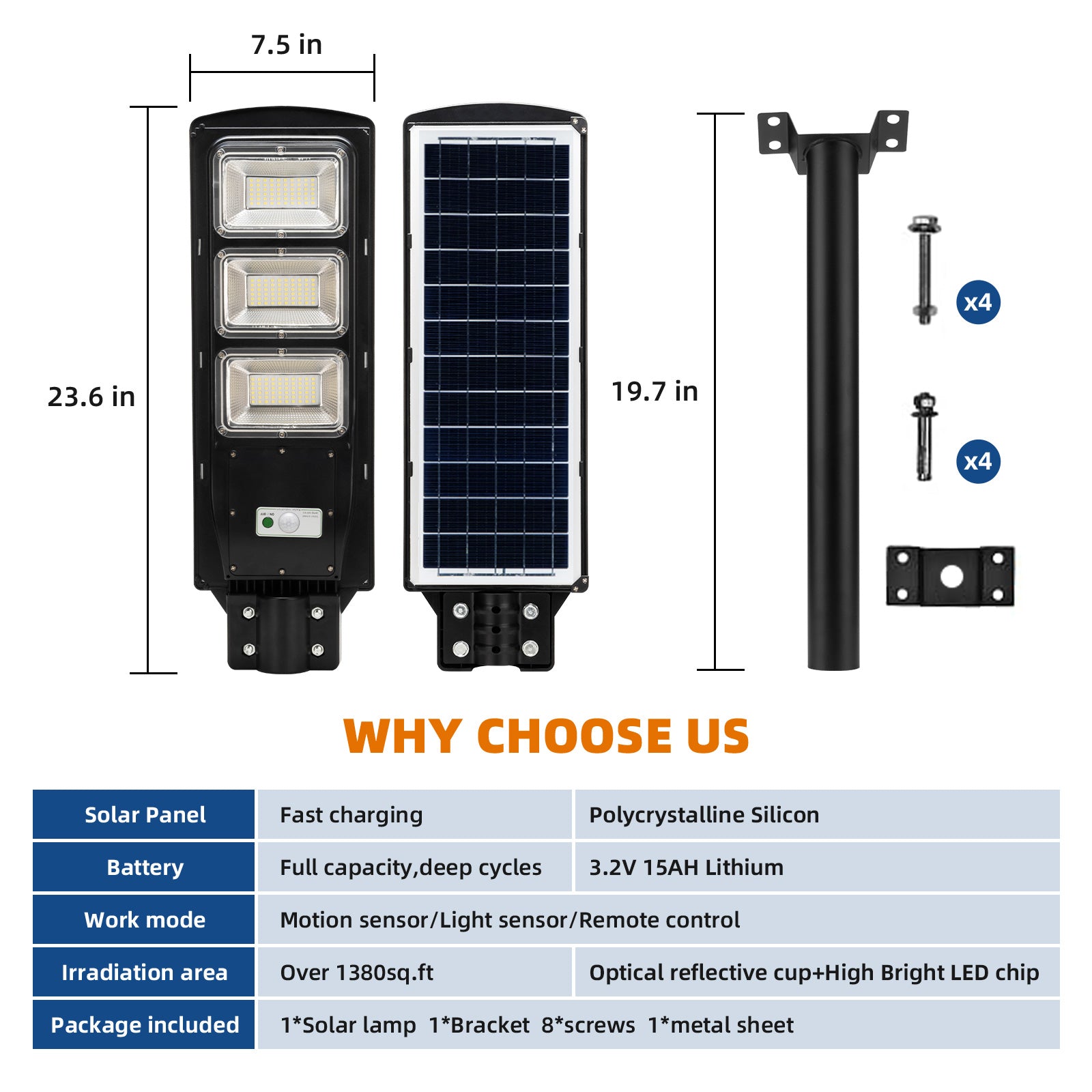 90W 120W Solar street LED lights -warm white/ white - Tampa Home & Garden Store