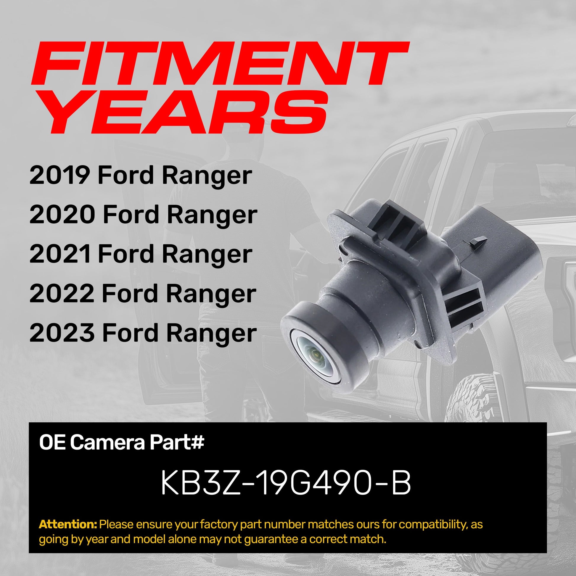 Ford Ranger OEM backup camera by Master Tailgaters, part KB3Z-19G490-B, fits 2019–2023 on Tampa Home & Garden Store
