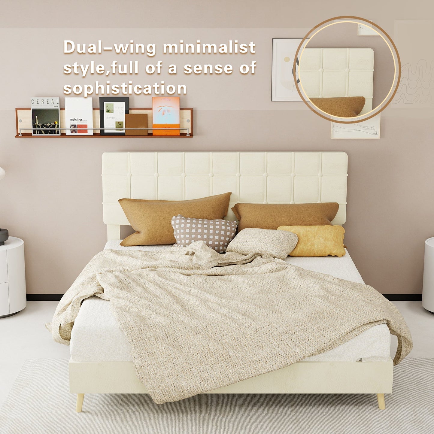 Modern Upholstered Bed Frame and Velvet Fabric