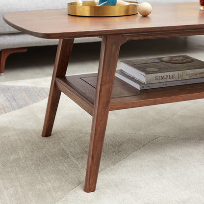 Low Oak Coffee Table With Solid Storage Shelf