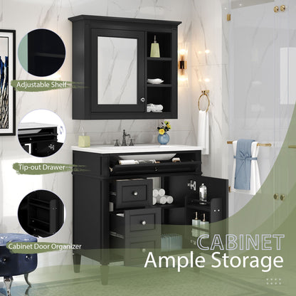 Bathroom vanity with medicine cabinet in black, adjustable shelf and drawers by HouseOfZazla on Tampa Home & Garden Store