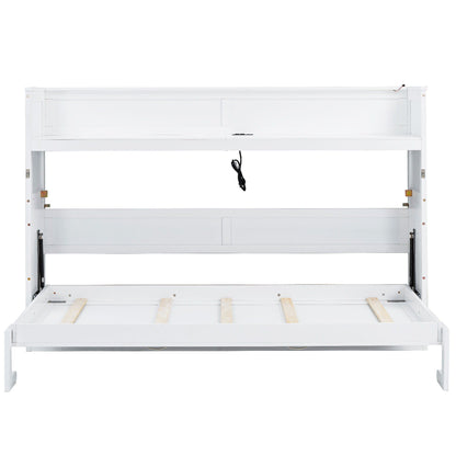 White Murphy bed frame with desk, exposed wires and slat supports, HouseOfZazla on Tampa Home & Garden Store