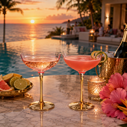 Deco Pink Cocktail Coupe Glass Set Of Two