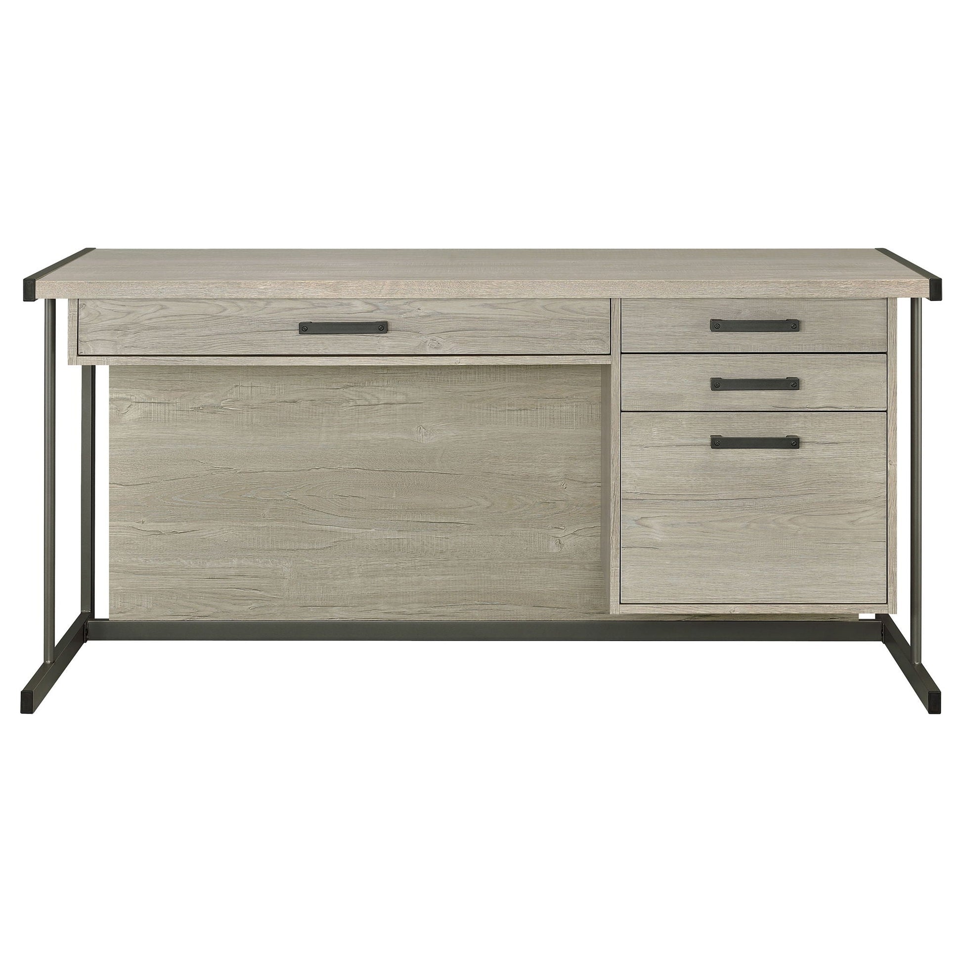 Brisley desk beige/gray finish with 3-drawer storage and adjustable keyboard tray HouseOfZazla on Tampa Home & Garden Store