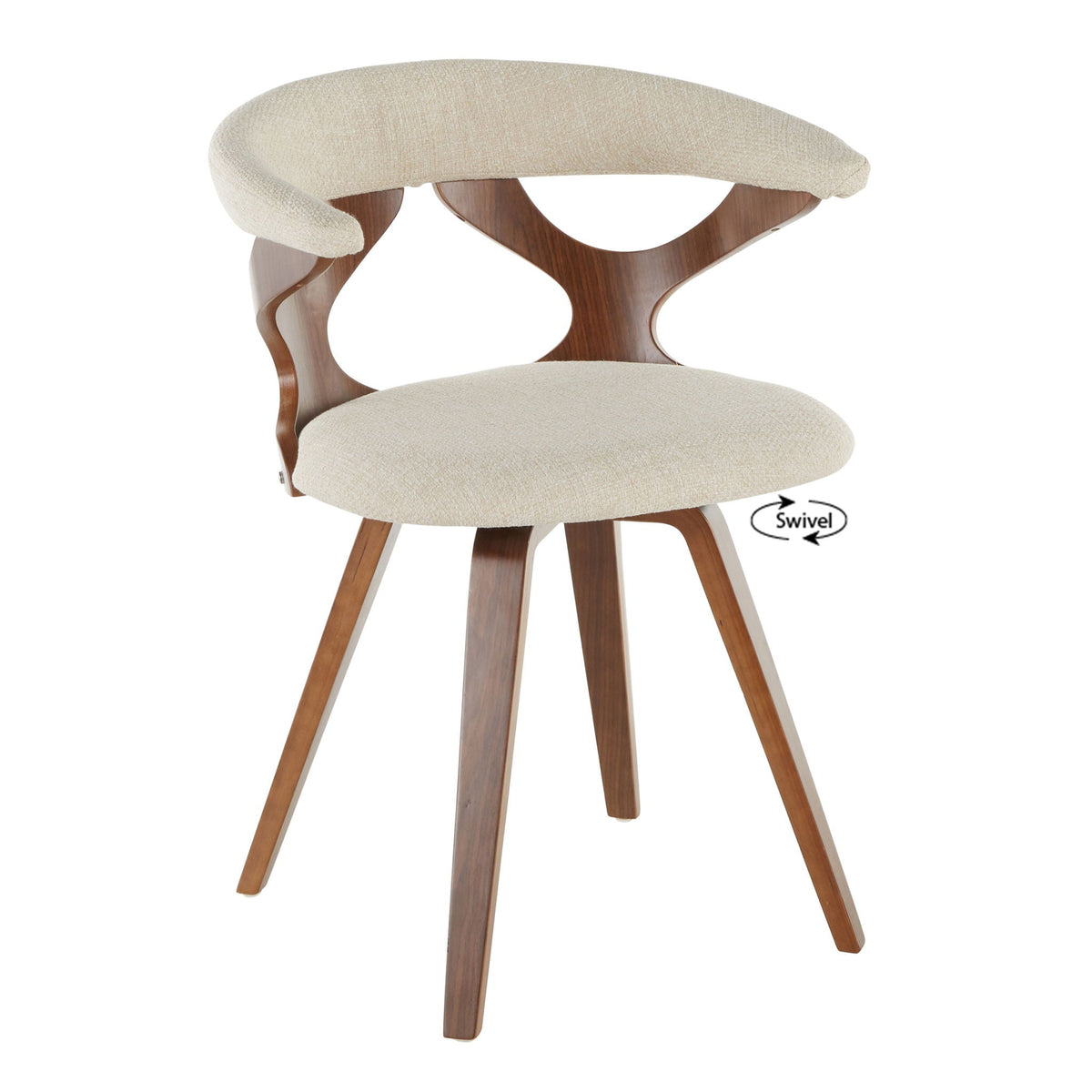 Mid-Century modern kids' dining chair with swivel cream upholstery and curved wood legs on Tampa Home & Garden Store