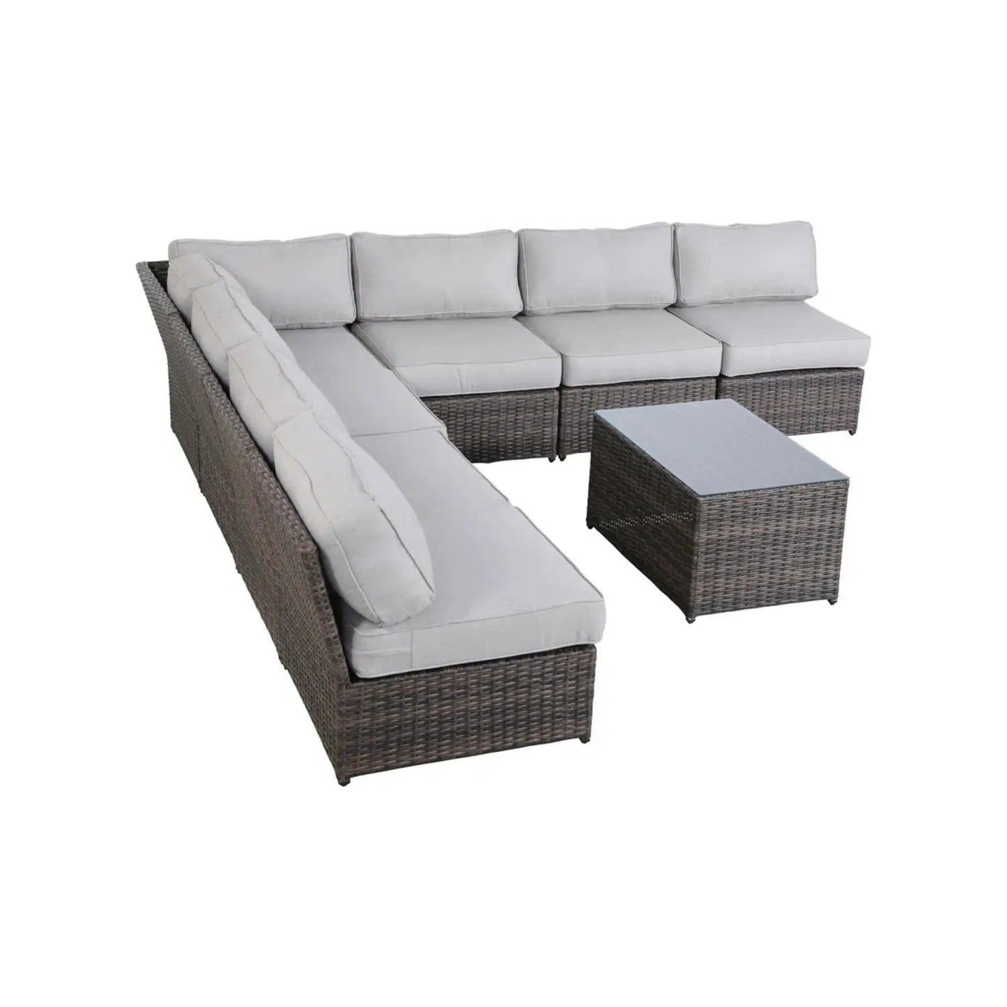 Comfortable modern patio rattan sectional set with light gray cushions, 2-piece outdoor set on Tampa Home & Garden Store