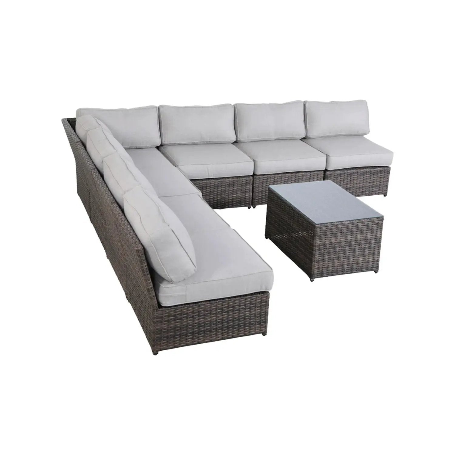 Comfortable modern patio rattan sectional set with light gray cushions, 2-piece outdoor set on Tampa Home & Garden Store