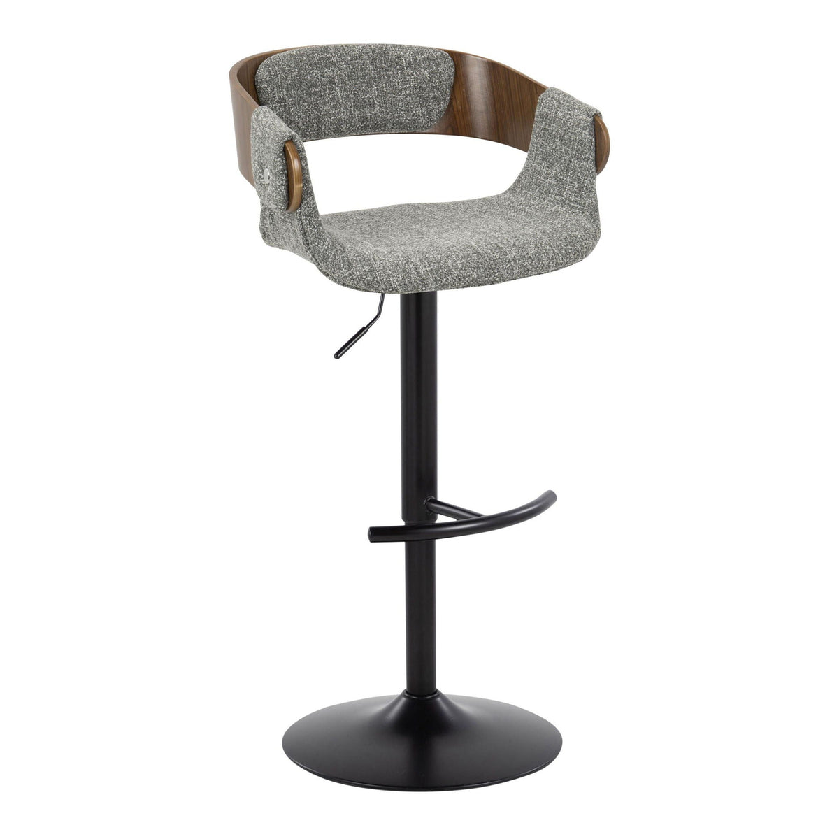 Mid-Century Modern adjustable barstool with swivel, gray tweed fabric on Tampa Home & Garden Store