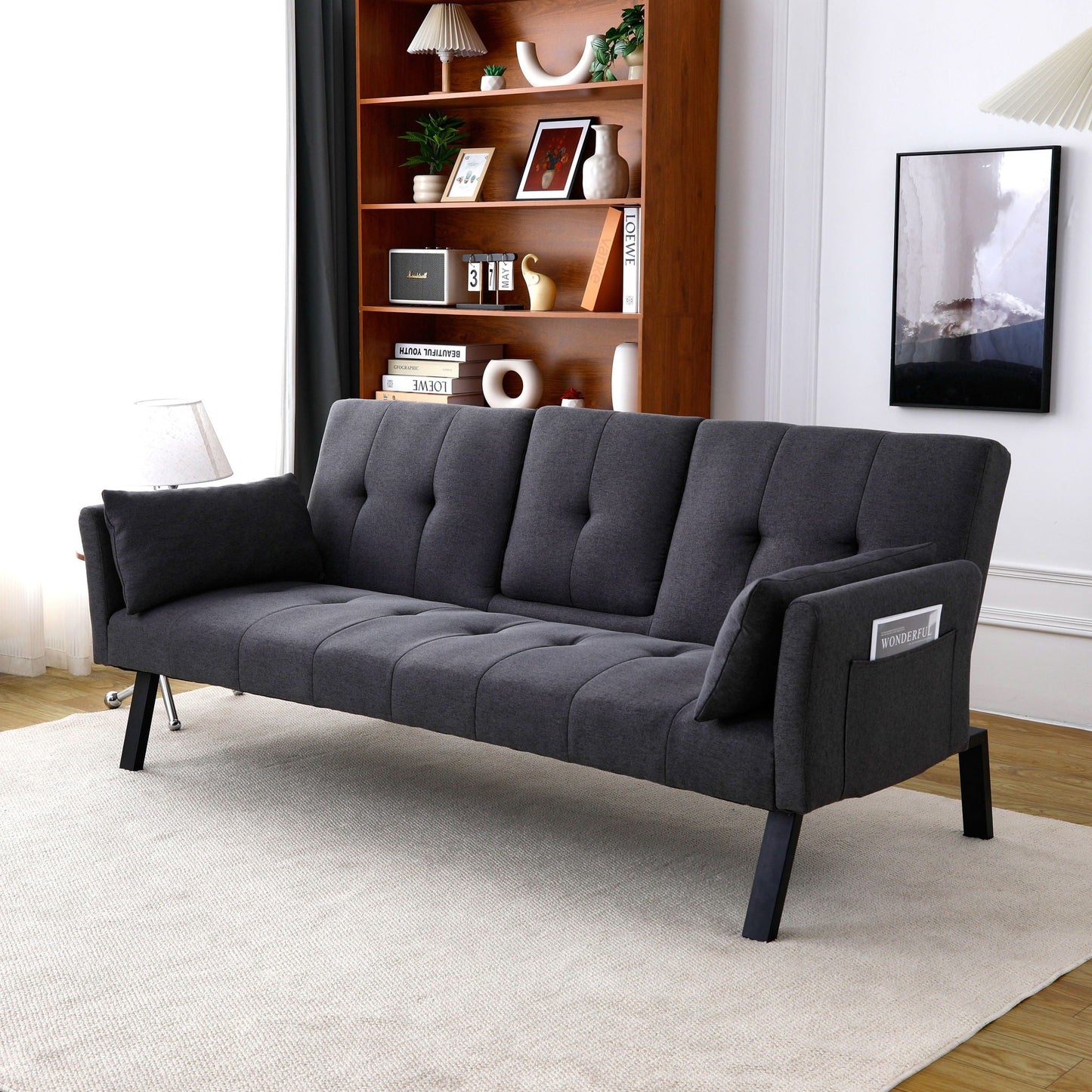 Compact Foldable Sofa Bed and Cup Holder