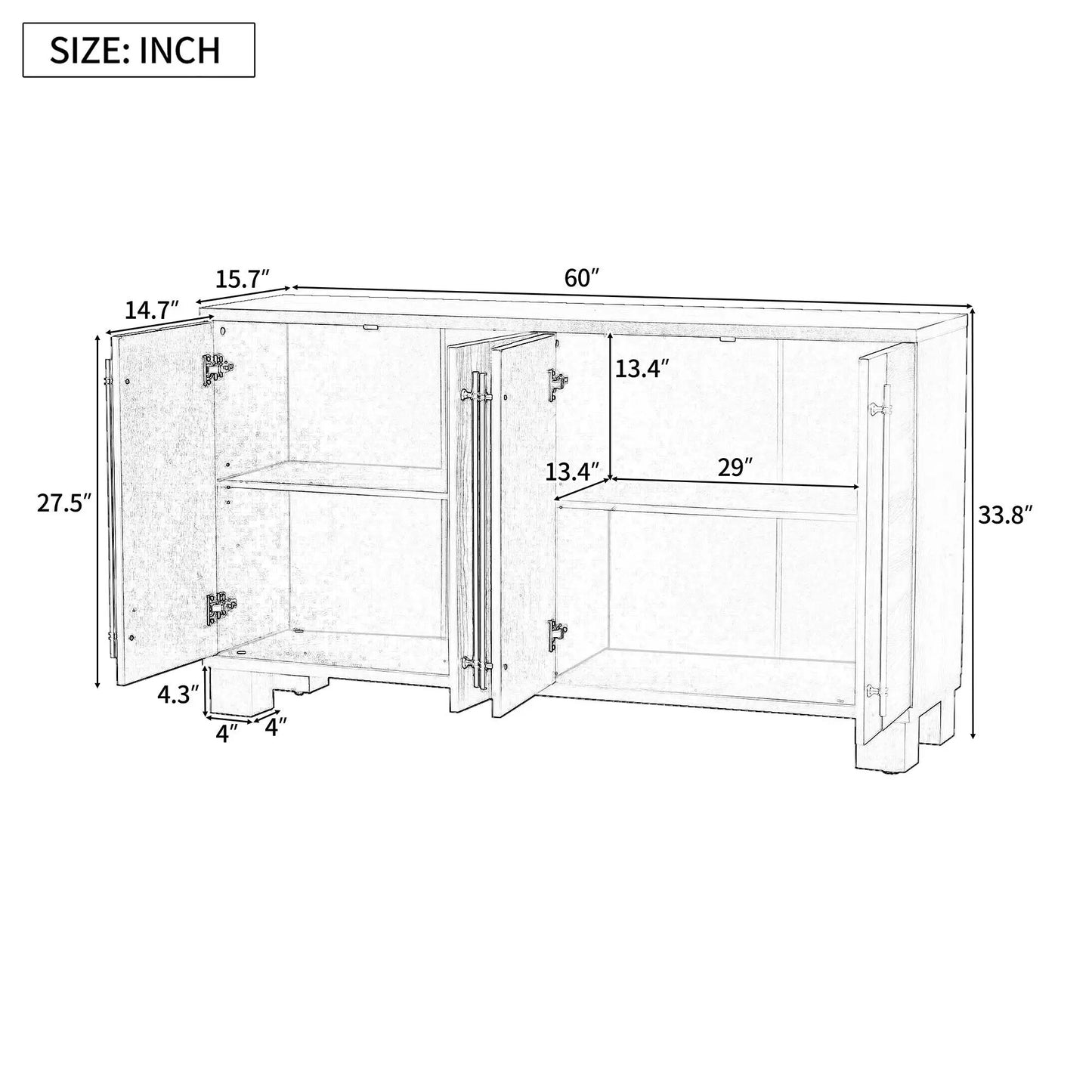 Sideboard with adjustable shelves by Unique Piece Furniture, 60in long on Tampa Home & Garden Store