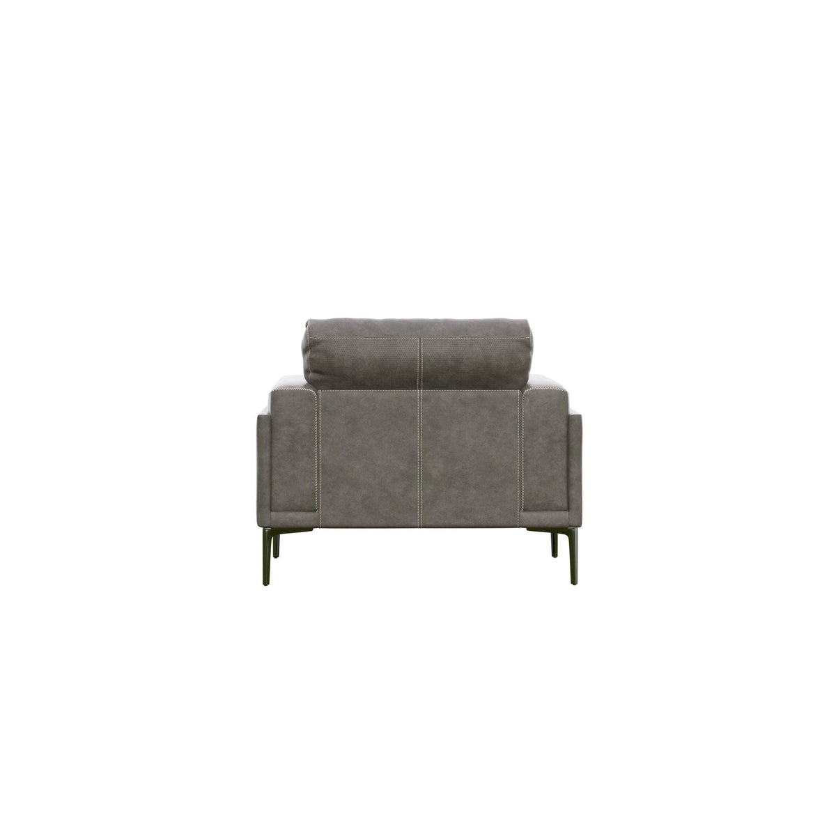 Transitional fabric arm chair in dark gray with white stitching and slim metal legs on Tampa Home & Garden Store