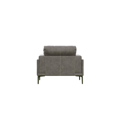 Transitional fabric arm chair in dark gray with white stitching and slim metal legs on Tampa Home & Garden Store