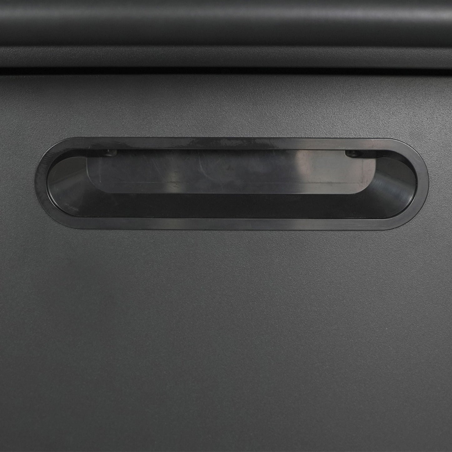 Sturdy metal tool storage cabinet front panel with oval recessed handle in black on Tampa Home & Garden Store