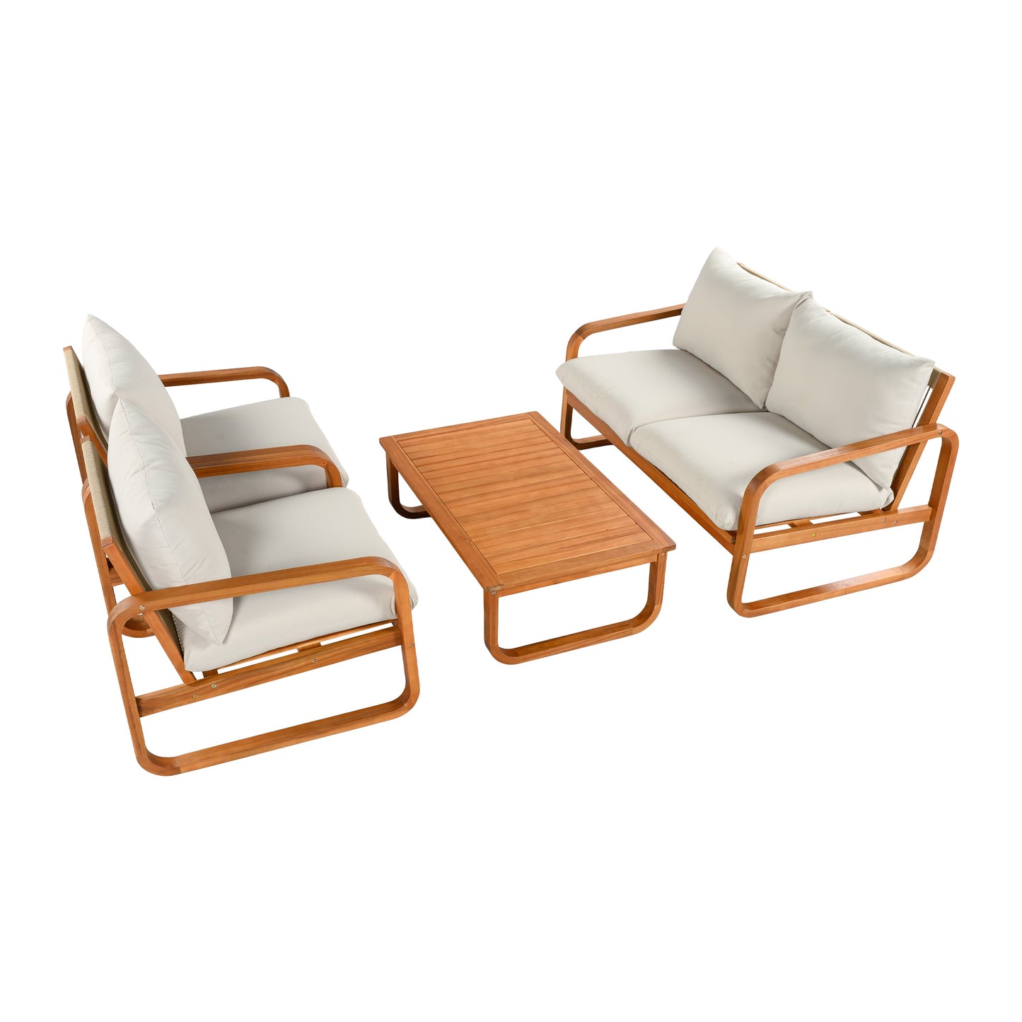 4 Piece Acacia Wood Patio Set and Thick Cushions