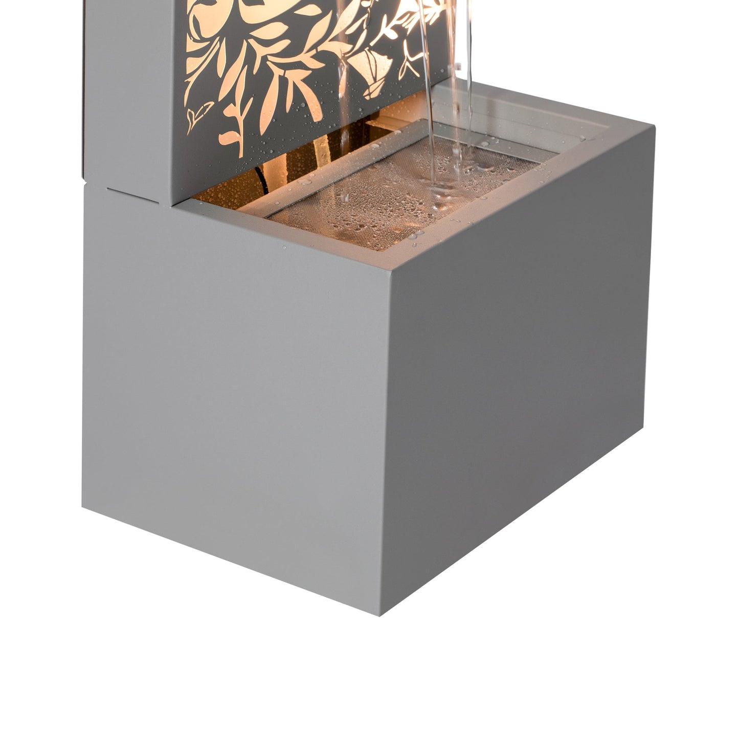 Gray Metal Leaf Cutout Outdoor Fountain with Led