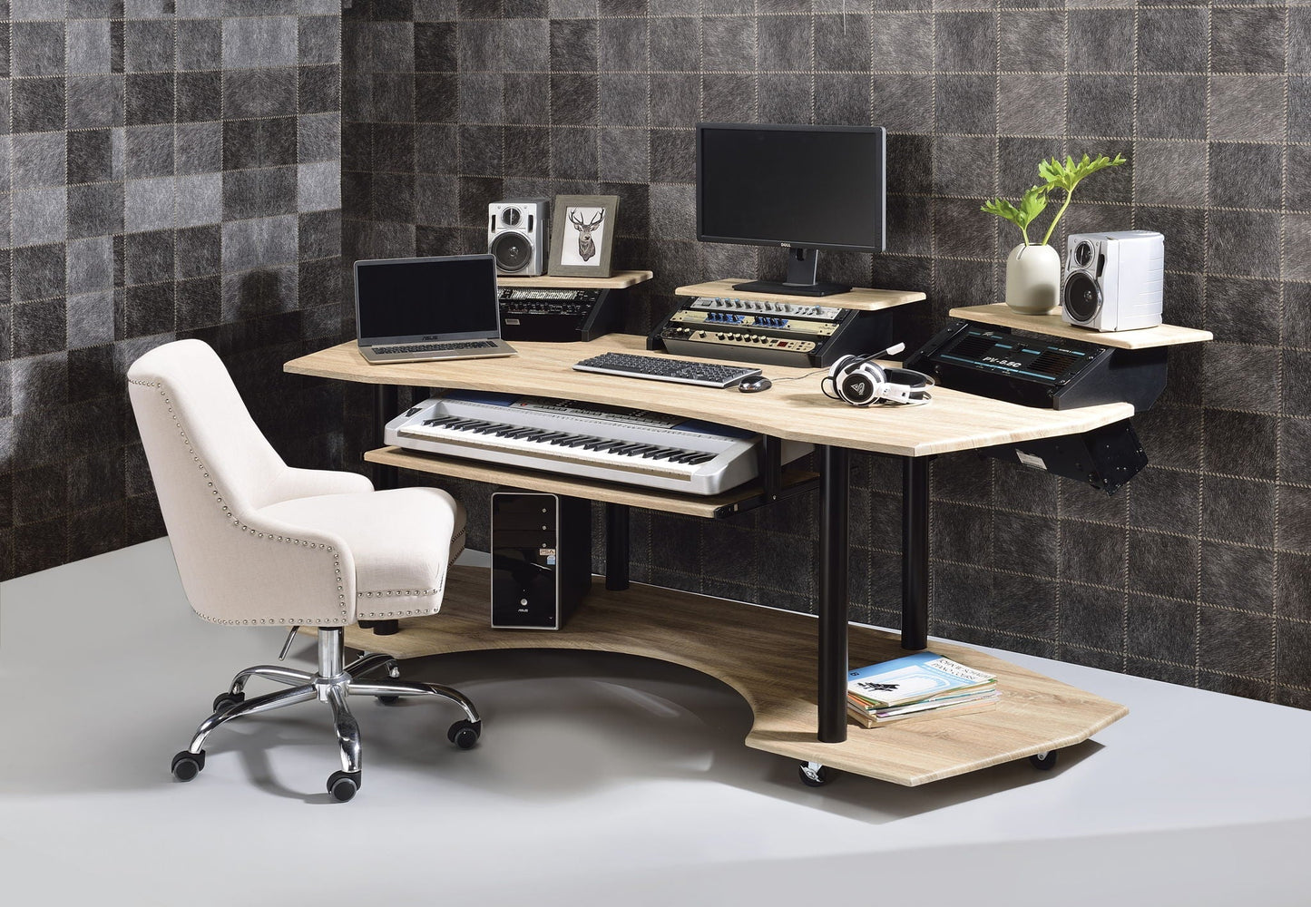 Eleazar Wood Music Recording Studio Desk power station by HouseOfZazla with multi-tier setup on Tampa Home & Garden Store