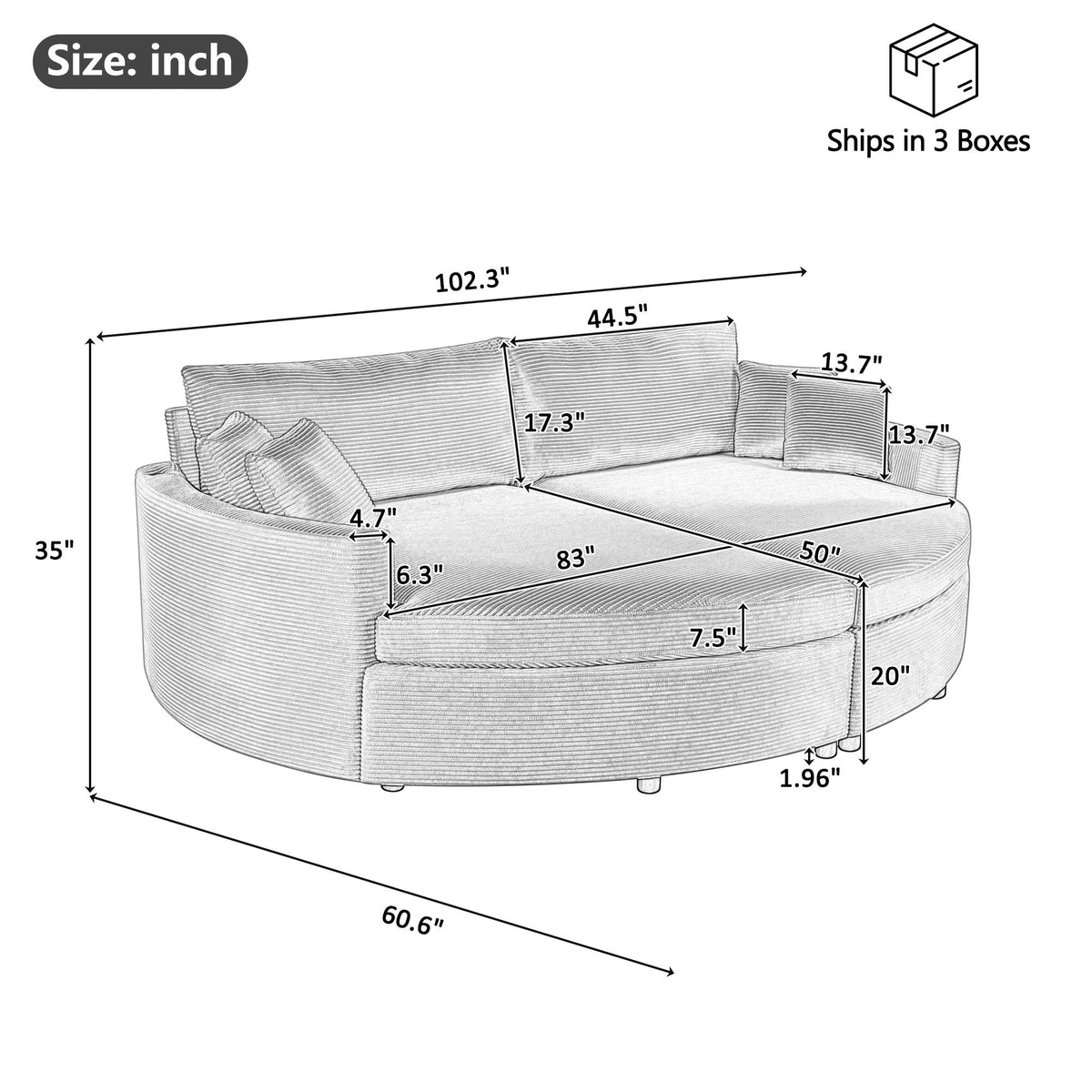 Oversized Double Chaise Sofa With USB Ports