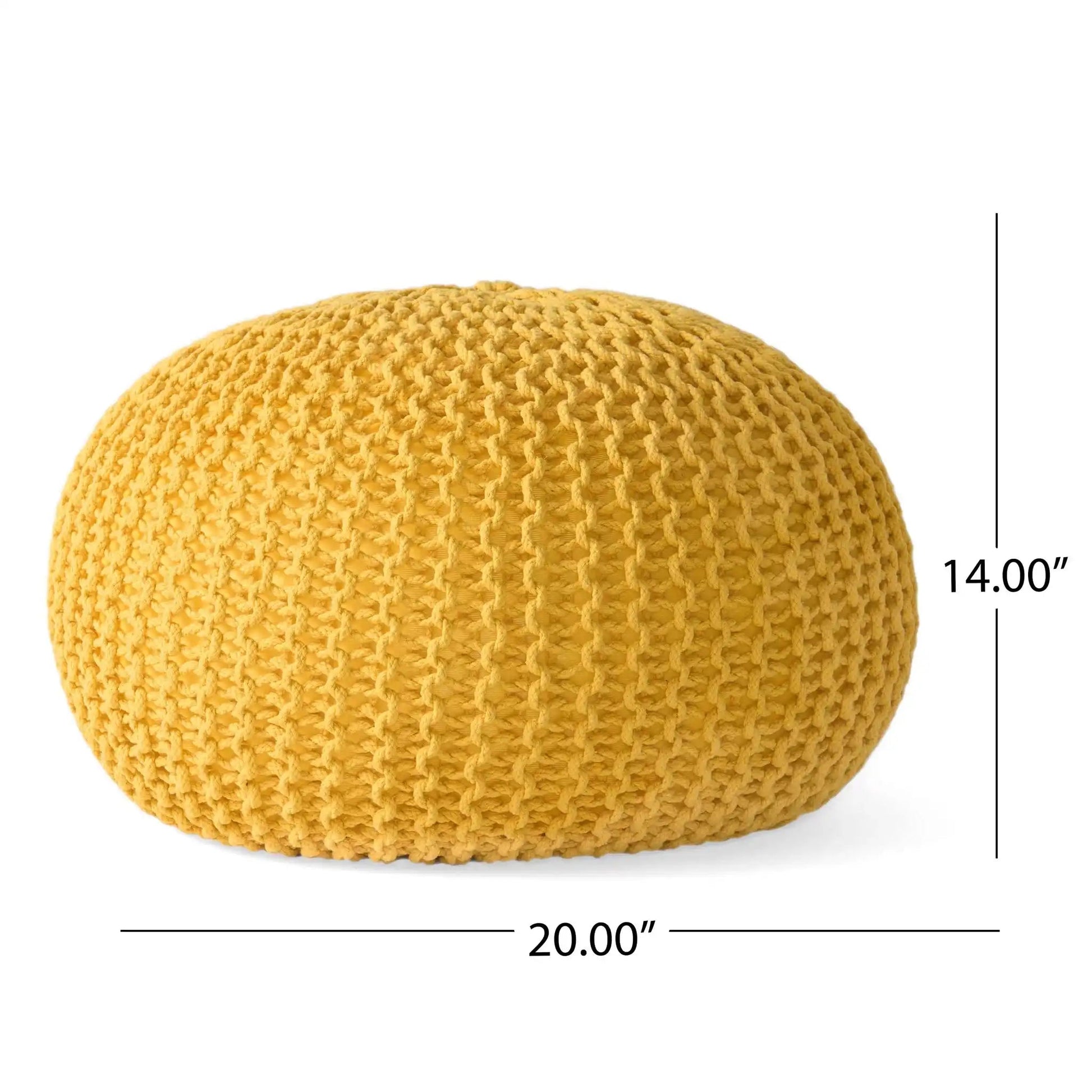 Bordeaux knitted cotton round pouf ottoman floor cushion mustard yellow chunky knit texture on Tampa Home & Garden Store