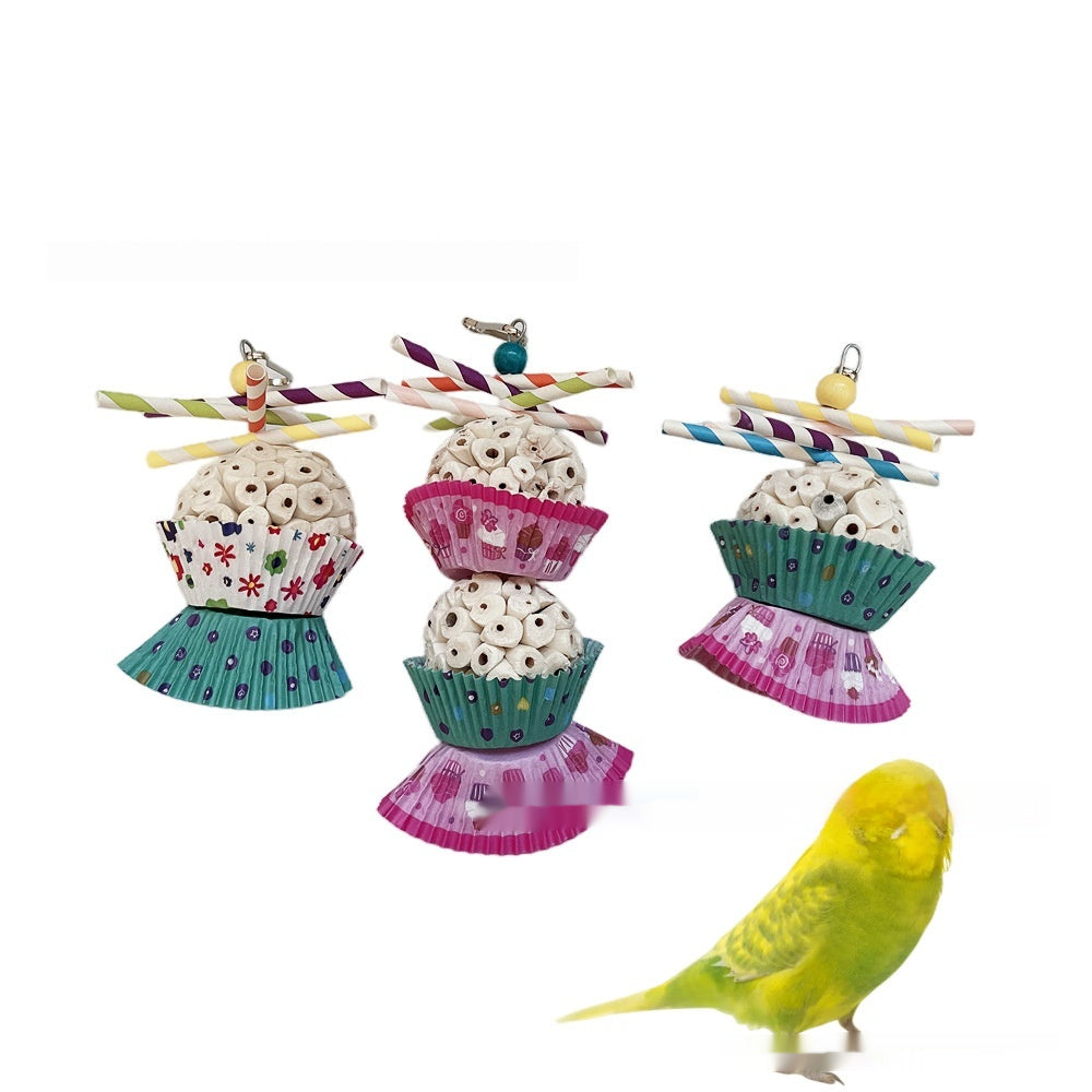 Parrot toy edible soft ball shredding treat with cupcake wrappers, 3 stacks, Bird Toys on Tampa Home & Garden Store