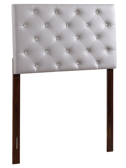 Upholstered headboard with tufted diamond buttons in silver-gray fabric, adjustable height on Tampa Home & Garden Store