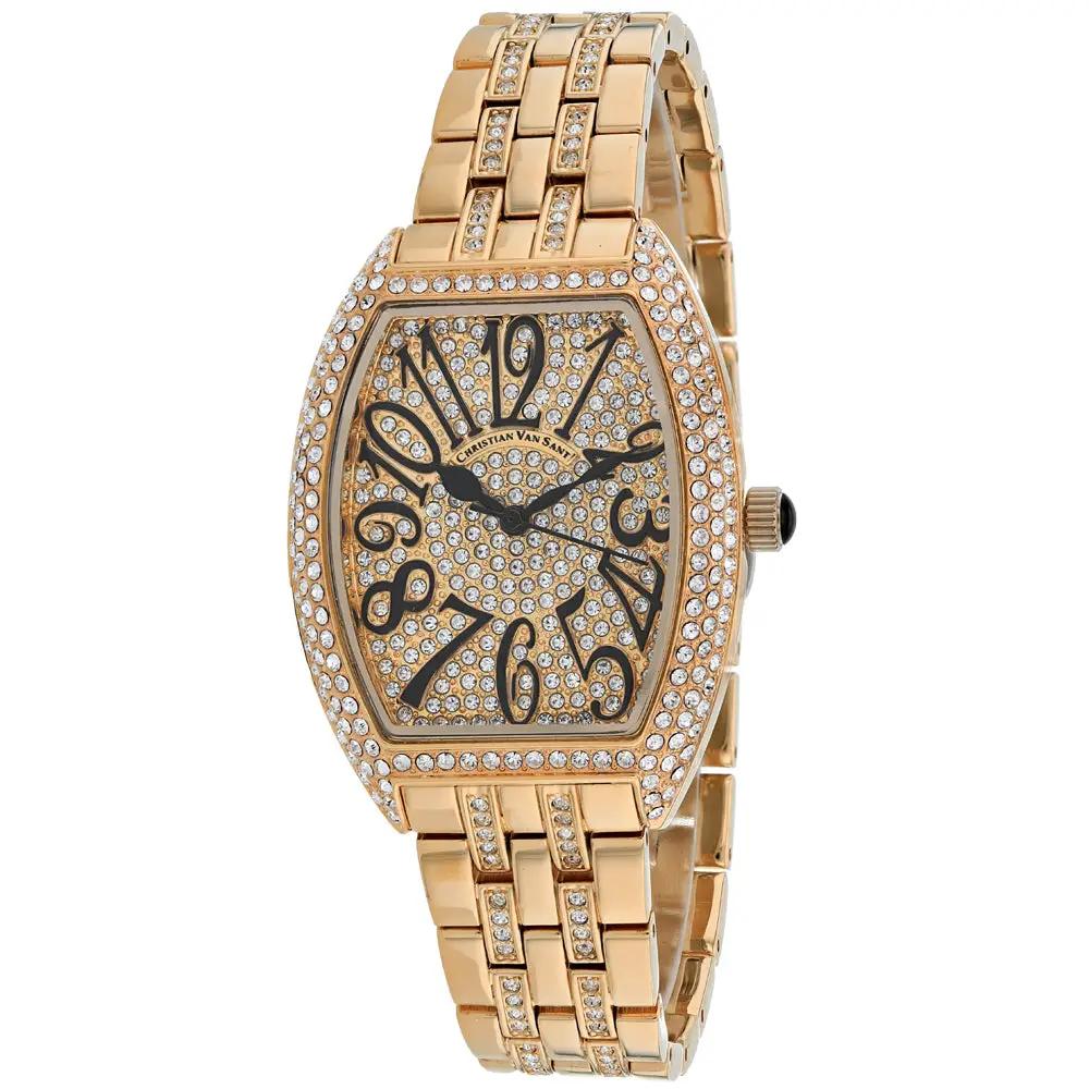 Christian Van Sant women's gold-tone diamond-studded watch with pave dial and linked bracelet on Tampa Home & Garden Store