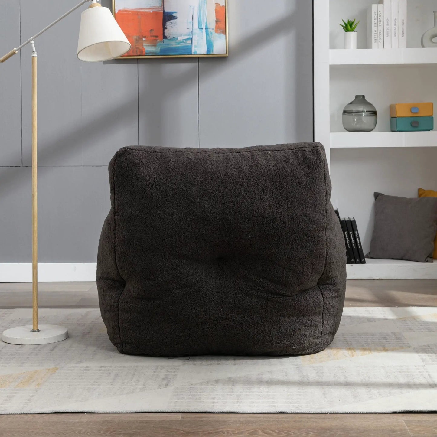 Soft Teddy Fabric Bean Bag Chair With Tufted Foam