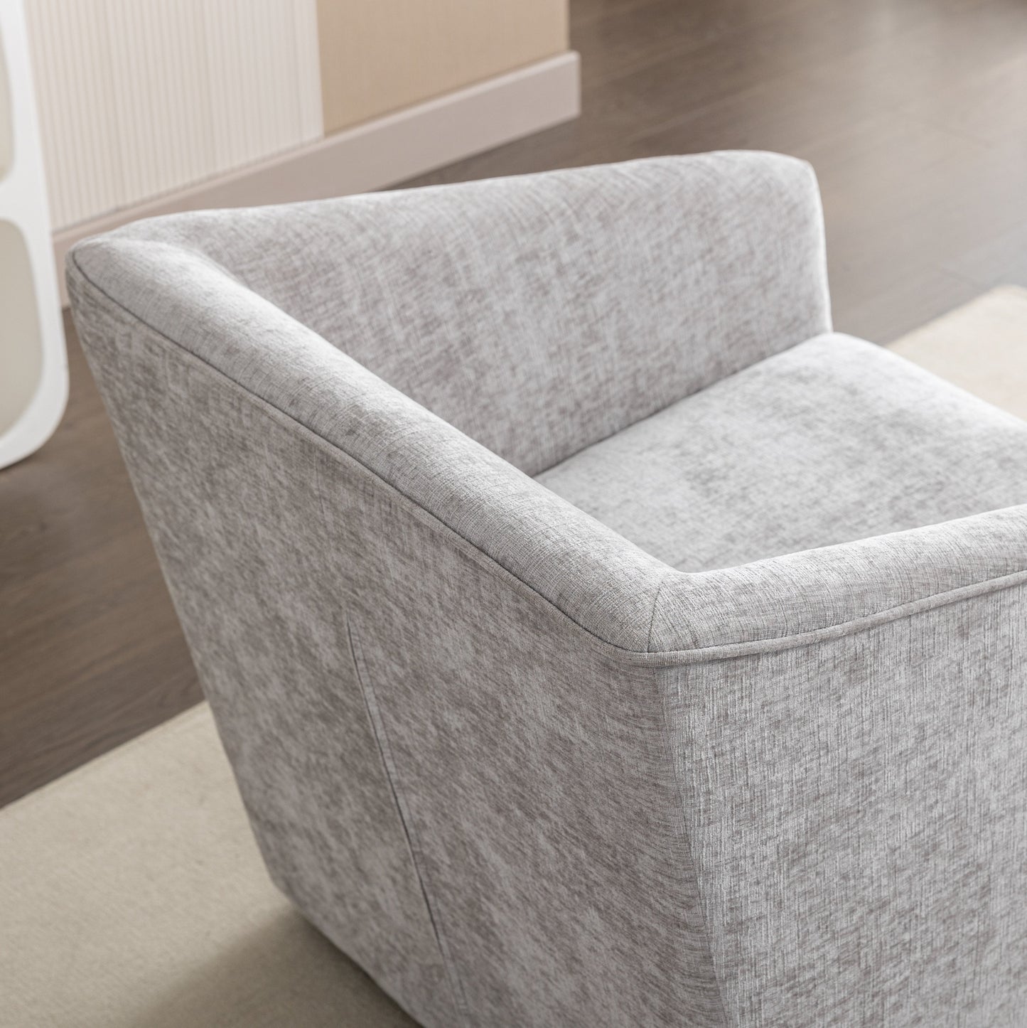 Nice Modern Upholstered Barrel Armchair, gray textured fabric by HouseOfZazla, 360° swivel on Tampa Home & Garden Store
