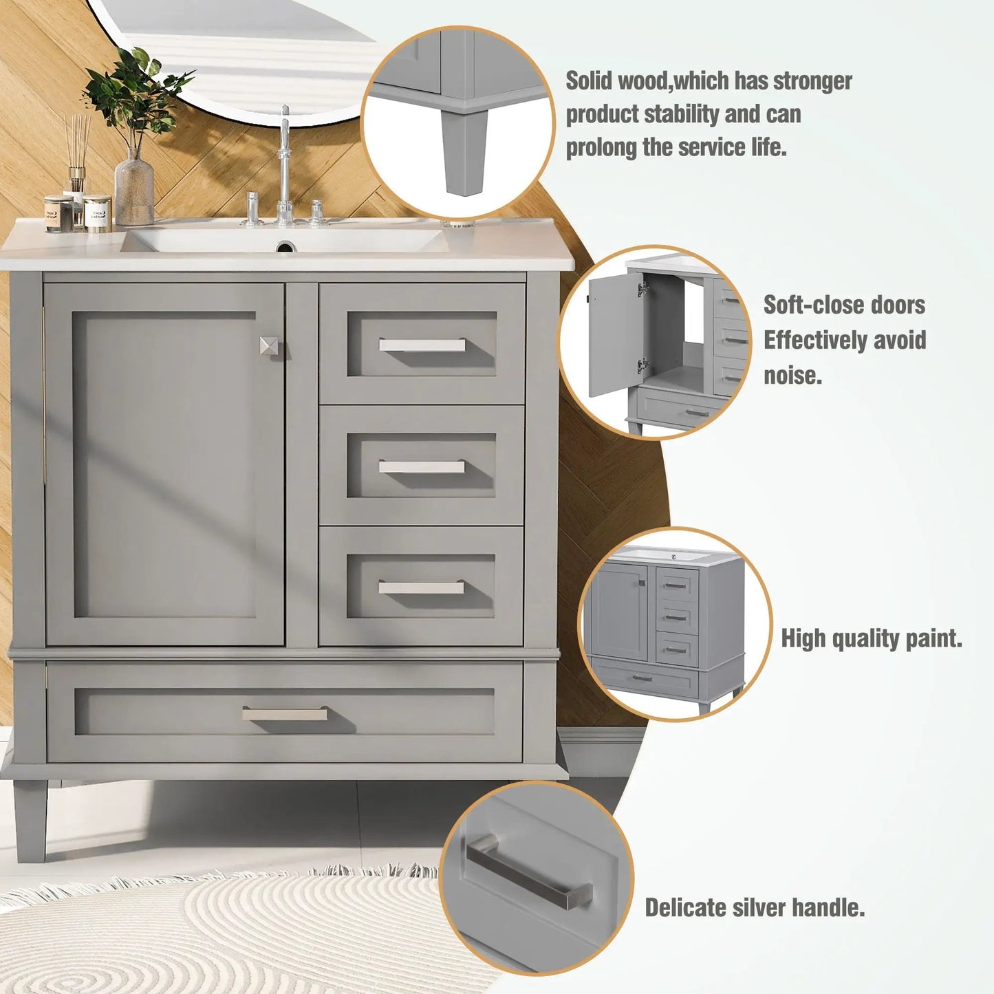 Bathroom Vanity With Sink Solid Wood Cabinet