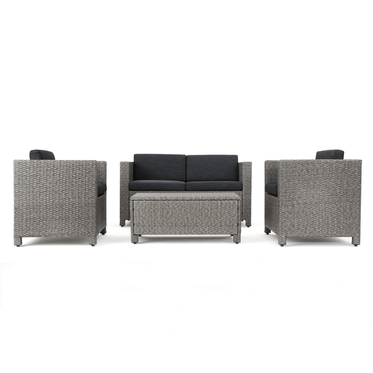 Puerta 4-Piece Outdoor Set gray wicker cushions sofa and chairs Tampa Store on Tampa Home & Garden Store