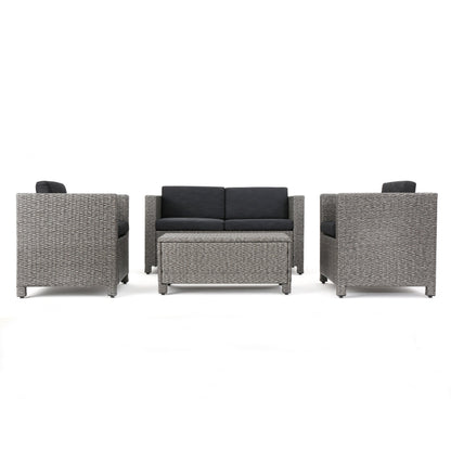 Puerta 4-Piece Outdoor Set gray wicker cushions sofa and chairs Tampa Store on Tampa Home & Garden Store