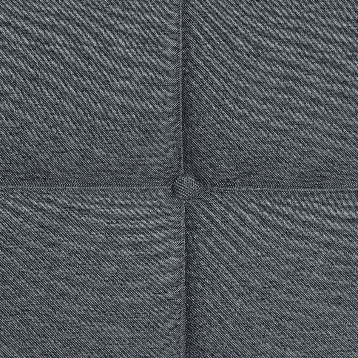 Queen size dark gray linen upholstered bed headboard with button tuft close-up on Tampa Home & Garden Store