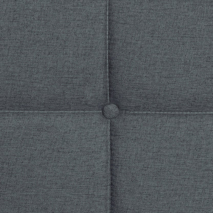 Queen size dark gray linen upholstered bed headboard with button tuft close-up on Tampa Home & Garden Store