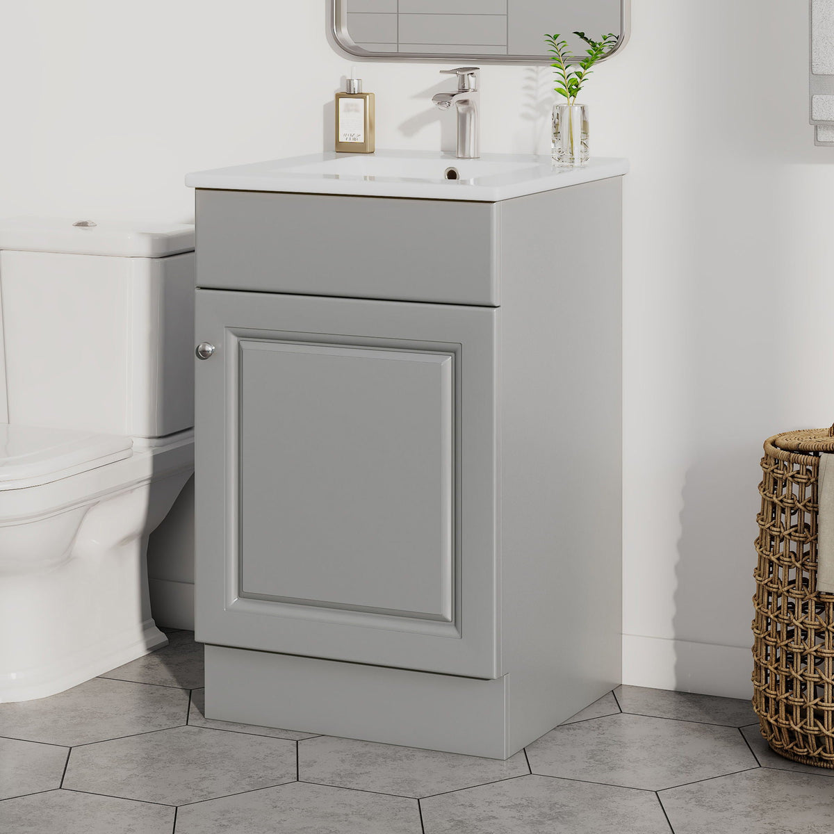 Bathroom vanity with sink and adjustable shelf in gray finish by HouseOfZazla on Tampa Home & Garden Store