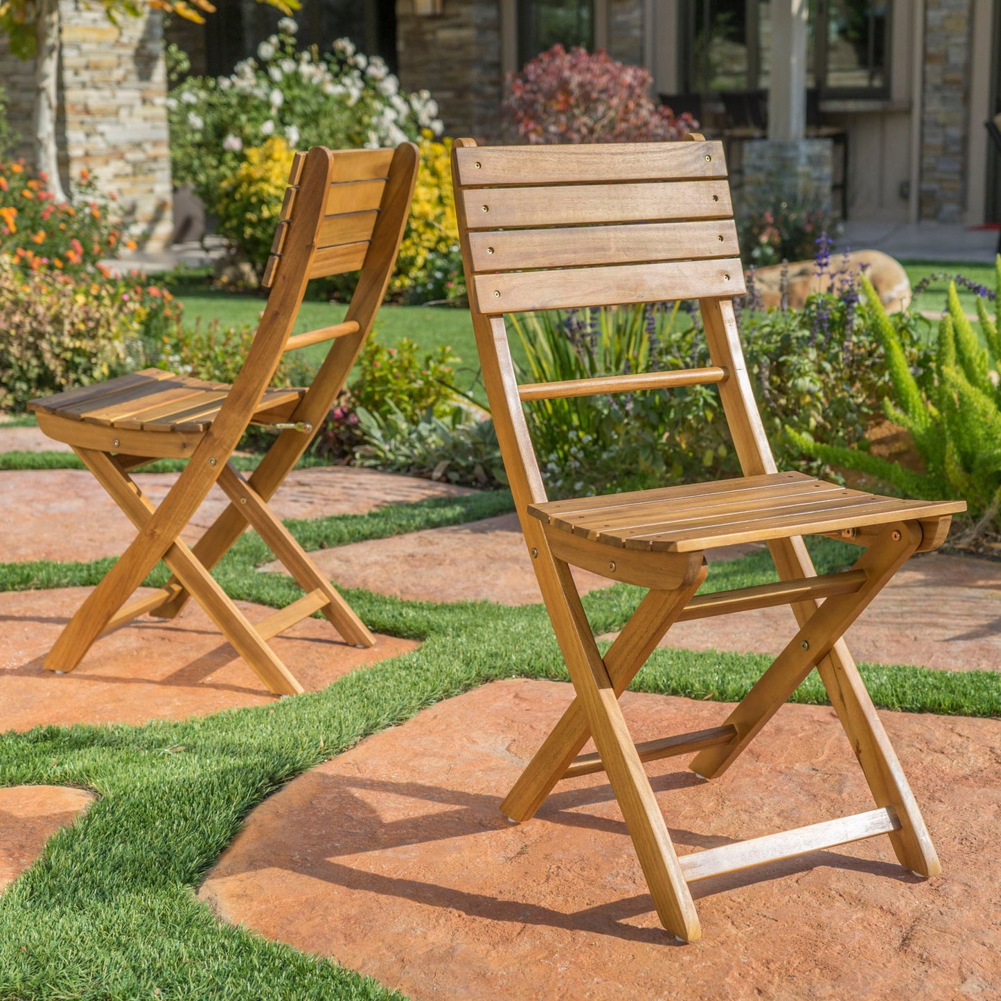Outdoor Foldable Wood Dining Chair Set of Two