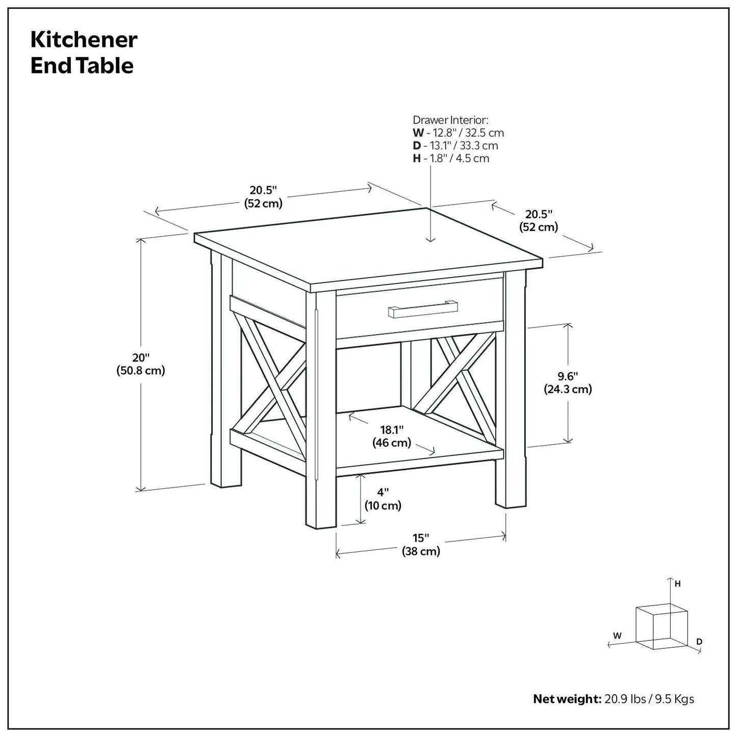 Kitchener End Table by Unique Piece Furniture console with lower shelf X-brace sides on Tampa Home & Garden Store