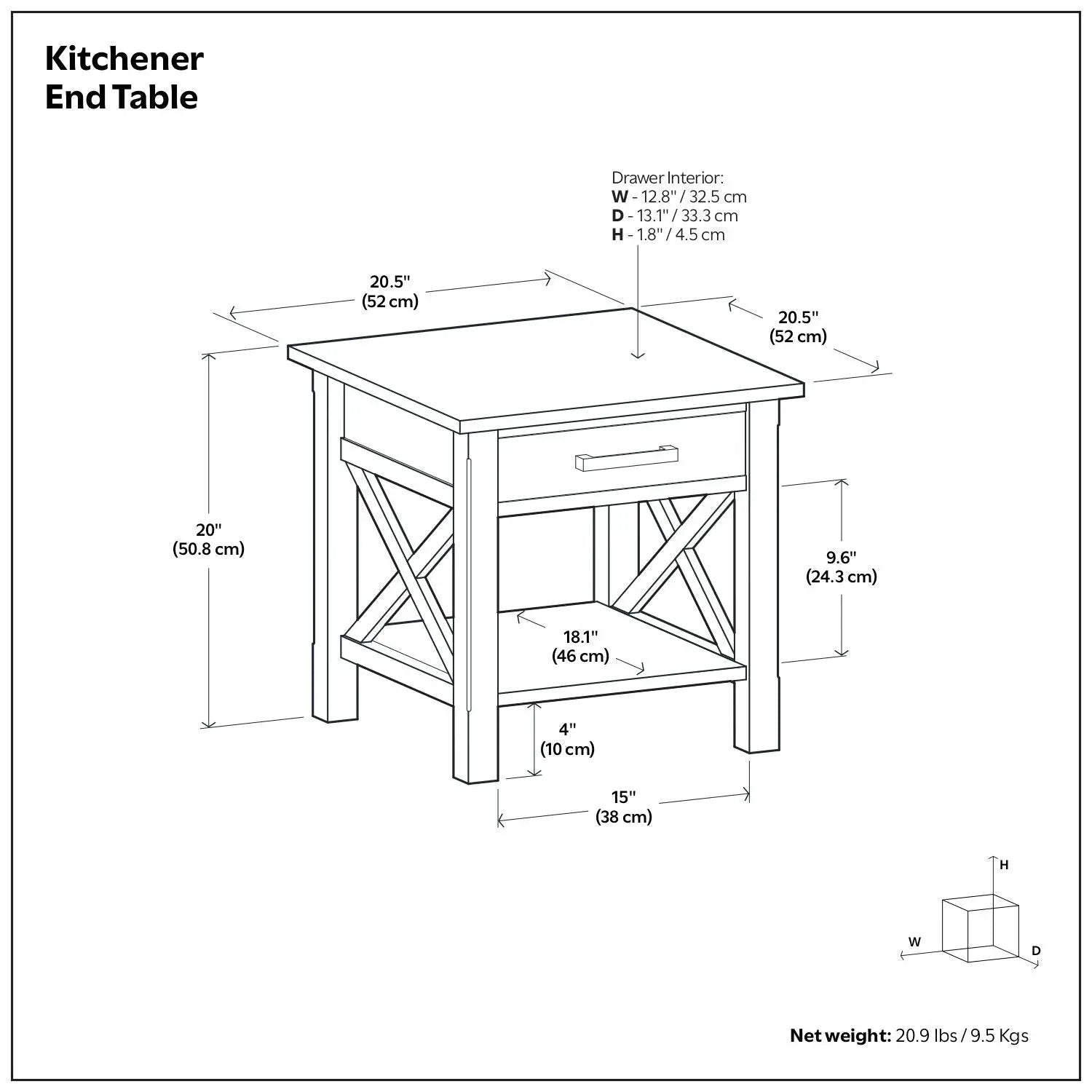 Kitchener End Table by Unique Piece Furniture console with lower shelf X-brace sides on Tampa Home & Garden Store