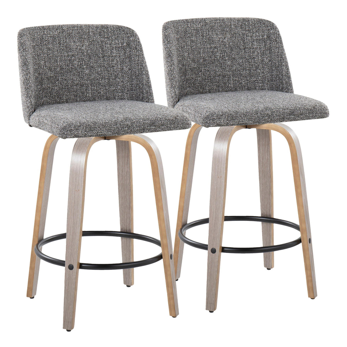 Toriano Fixed Height Counter Stool Set of 2, gray textured upholstery, wood legs on Tampa Home & Garden Store