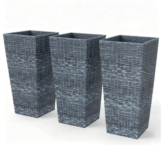 Taper Planters set of 3 with drainage holes, dark gray woven texture, HouseOfZazla on Tampa Home & Garden Store