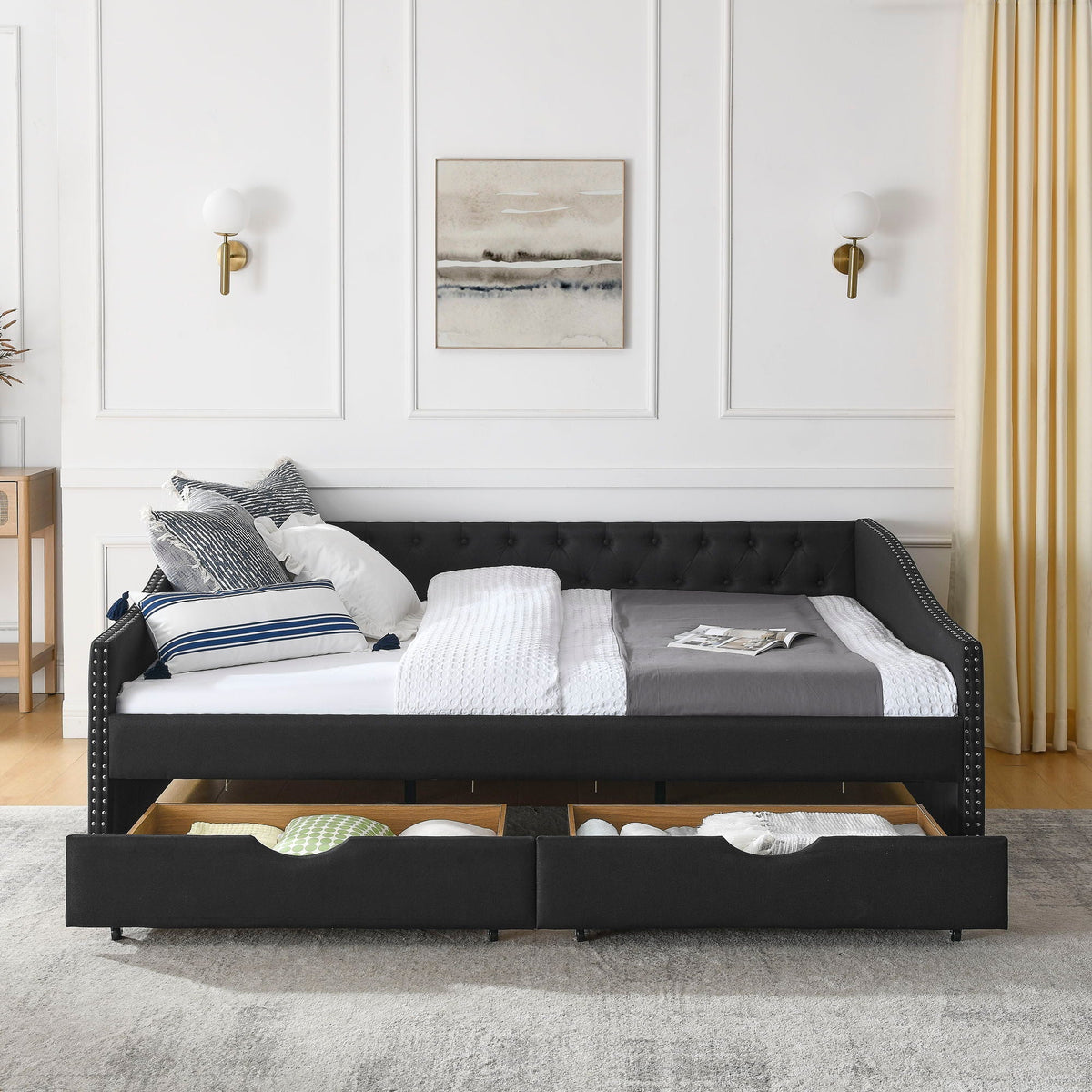 Upholstered Tufted Daybed with Storage Drawers
