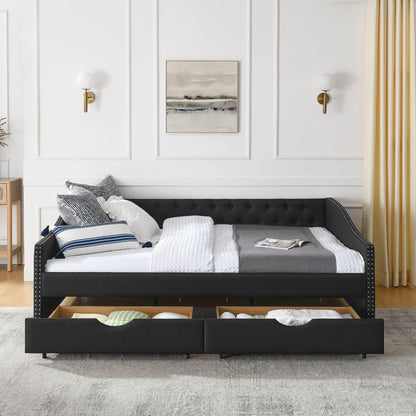 Upholstered Tufted Daybed with Storage Drawers