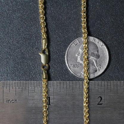 14k yellow gold 2.8mm wheat chain necklace with 14K clasp, shown with ruler for scale on Tampa Home & Garden Store