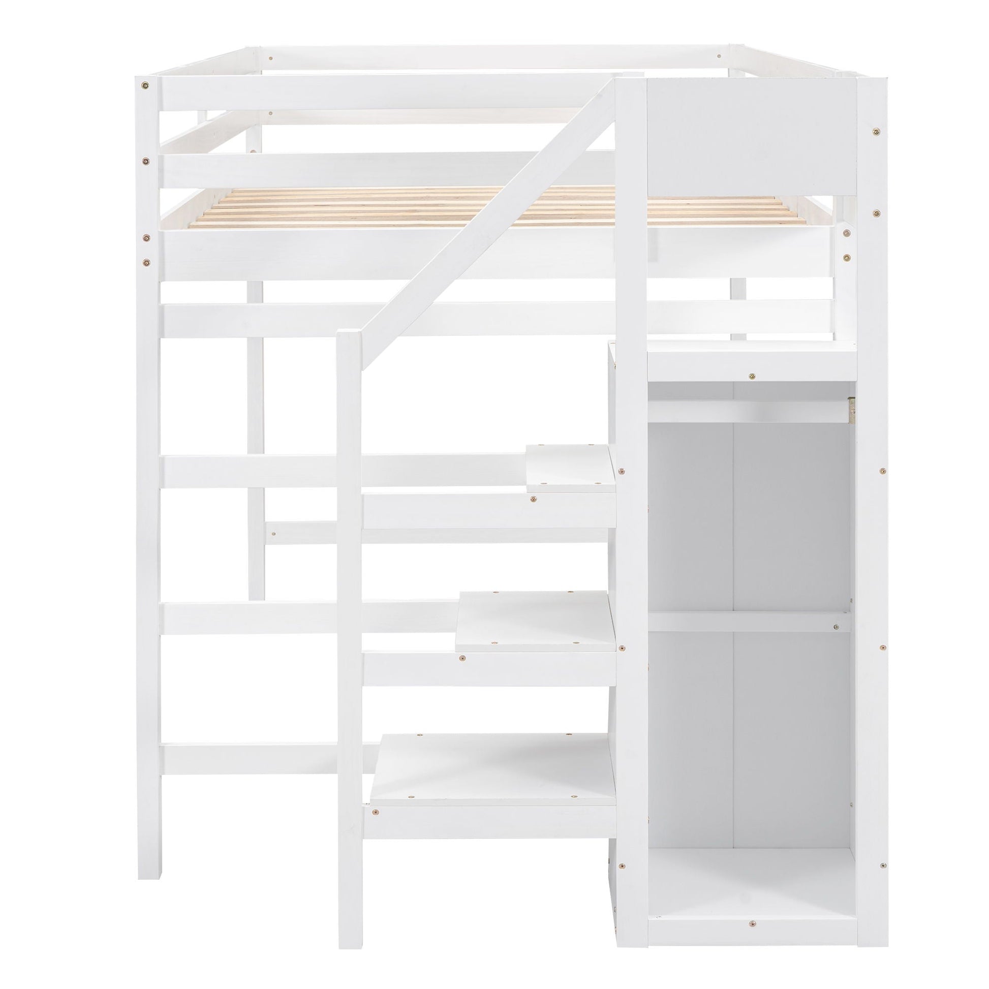 Loft bed with built-in storage wardrobe and staircase in white by HouseOfZazla on Tampa Home & Garden Store