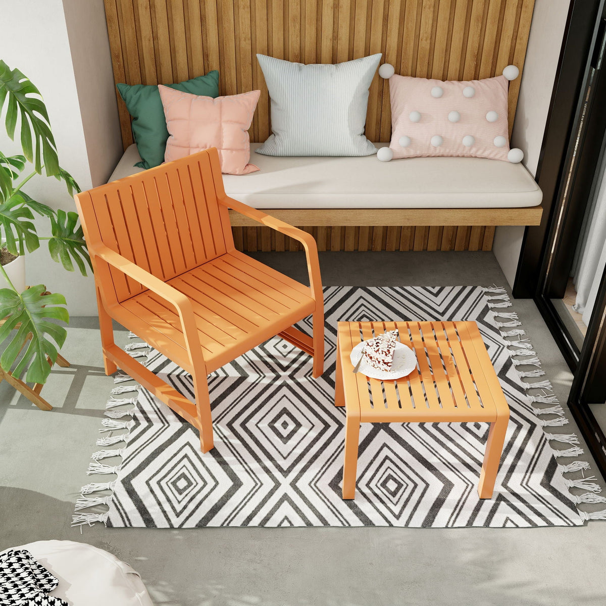 Waterproof Two Piece Orange Outdoor Patio Set by HouseOfZazla with metal-frame chairs on Tampa Home & Garden Store