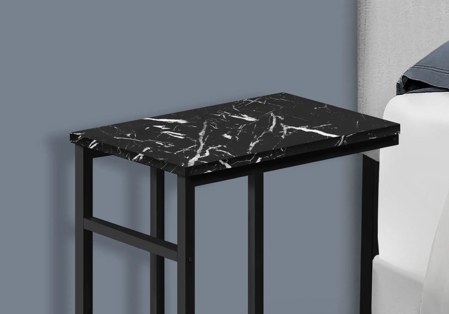 Accent Table, C-shaped with Black Marble Top, modern metal frame on Tampa Home & Garden Store