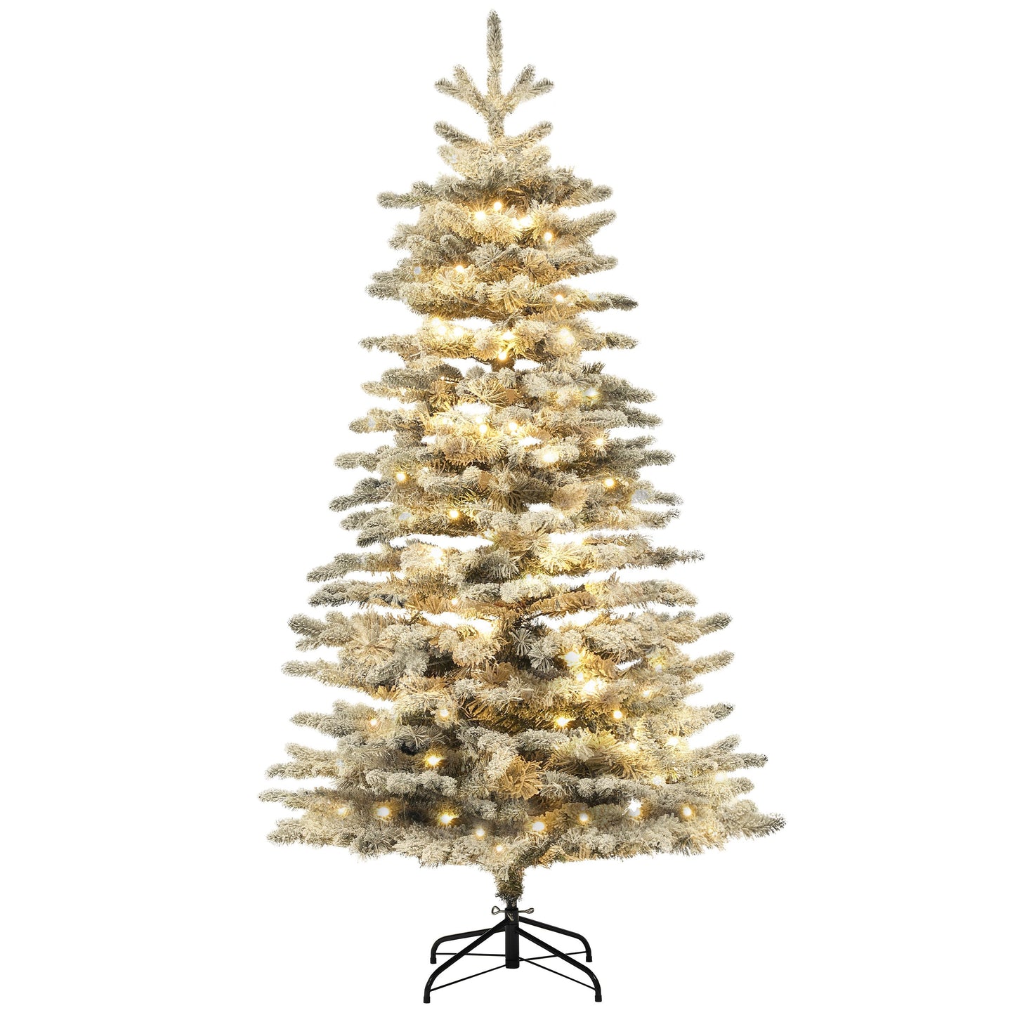 6.5 ft pre-lit snow flocked mountain pine artificial Christmas tree HouseOfZazla on black metal stand on Tampa Home & Garden Store