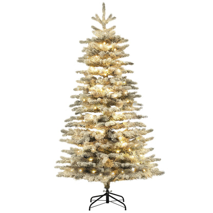 6.5 ft pre-lit snow flocked mountain pine artificial Christmas tree HouseOfZazla on black metal stand on Tampa Home & Garden Store