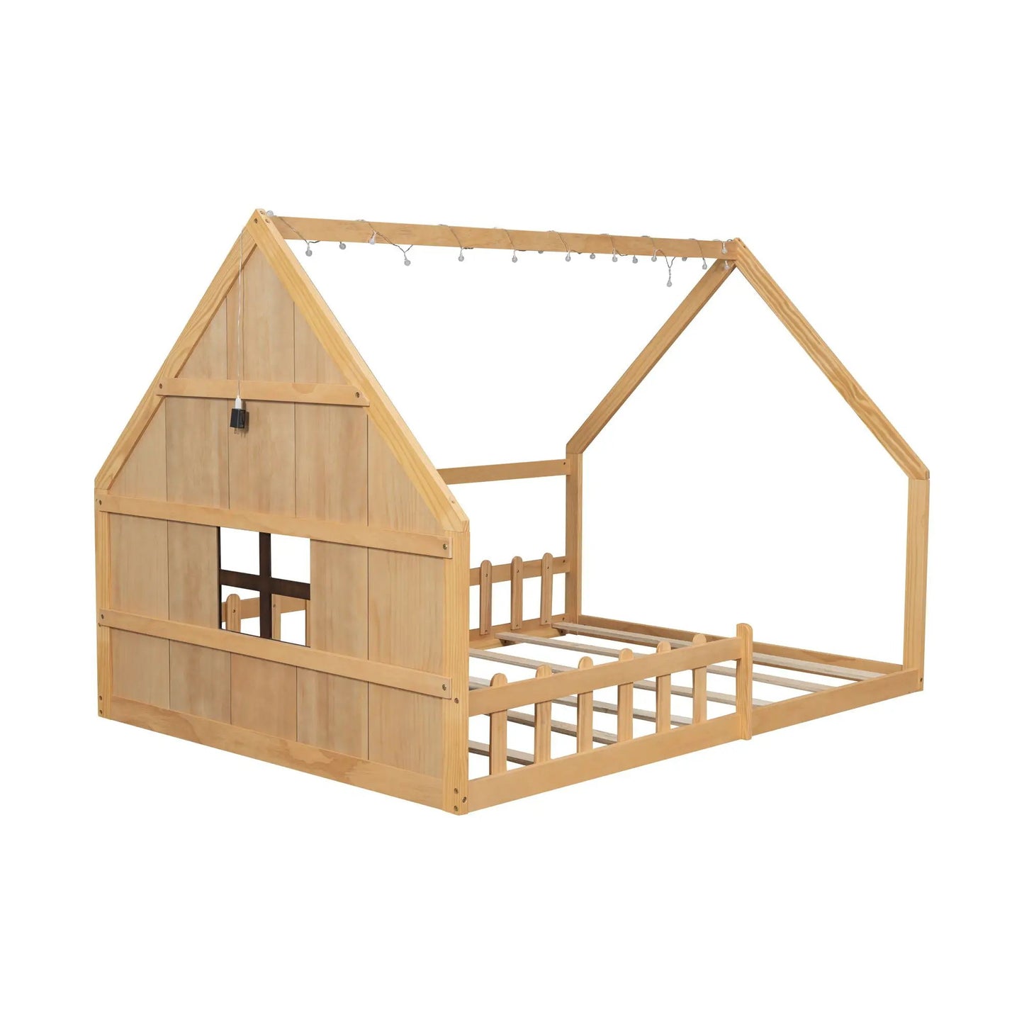 House Bed With Window and Fence Pine Wood Build