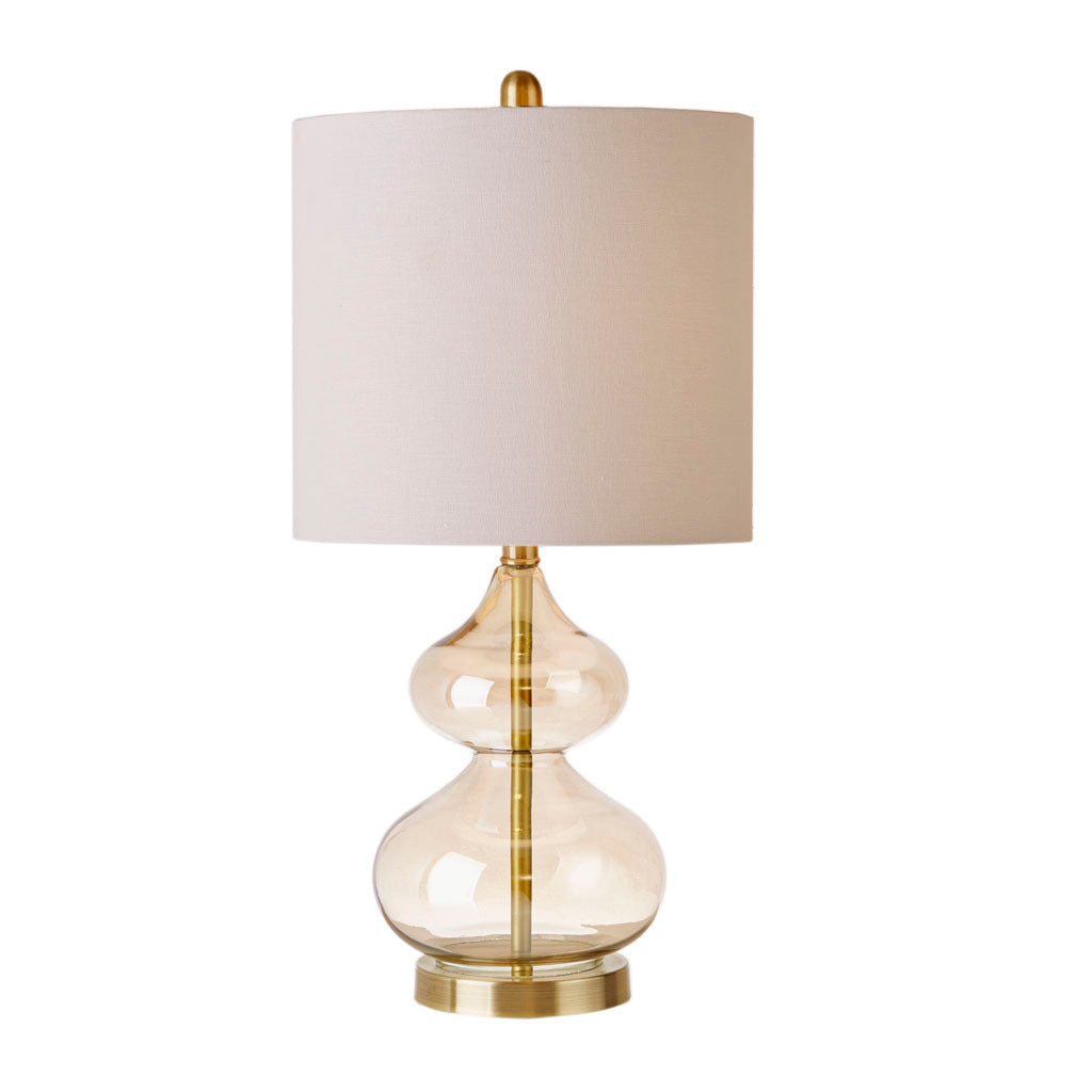 Ellipse curved glass table lamp set of 2 with amber glass base, brass stem, fabric shade on Tampa Home & Garden Store
