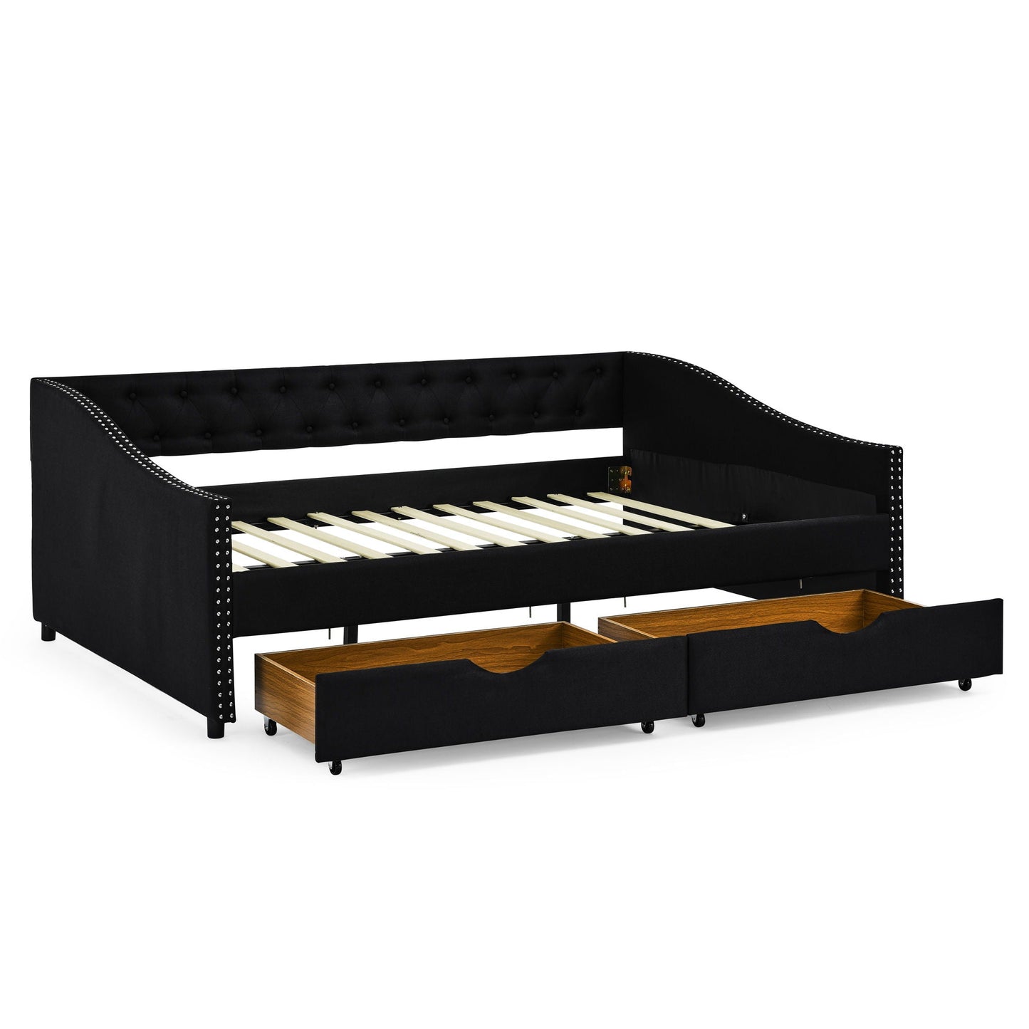 Upholstered Tufted Daybed with Storage Drawers
