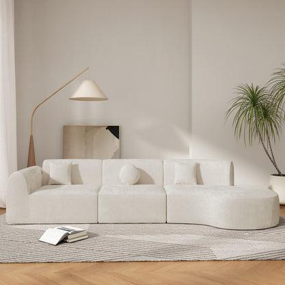HouseOfZazla 140-inch modern curved sectional sofa with chaise in beige fabric on Tampa Home & Garden Store